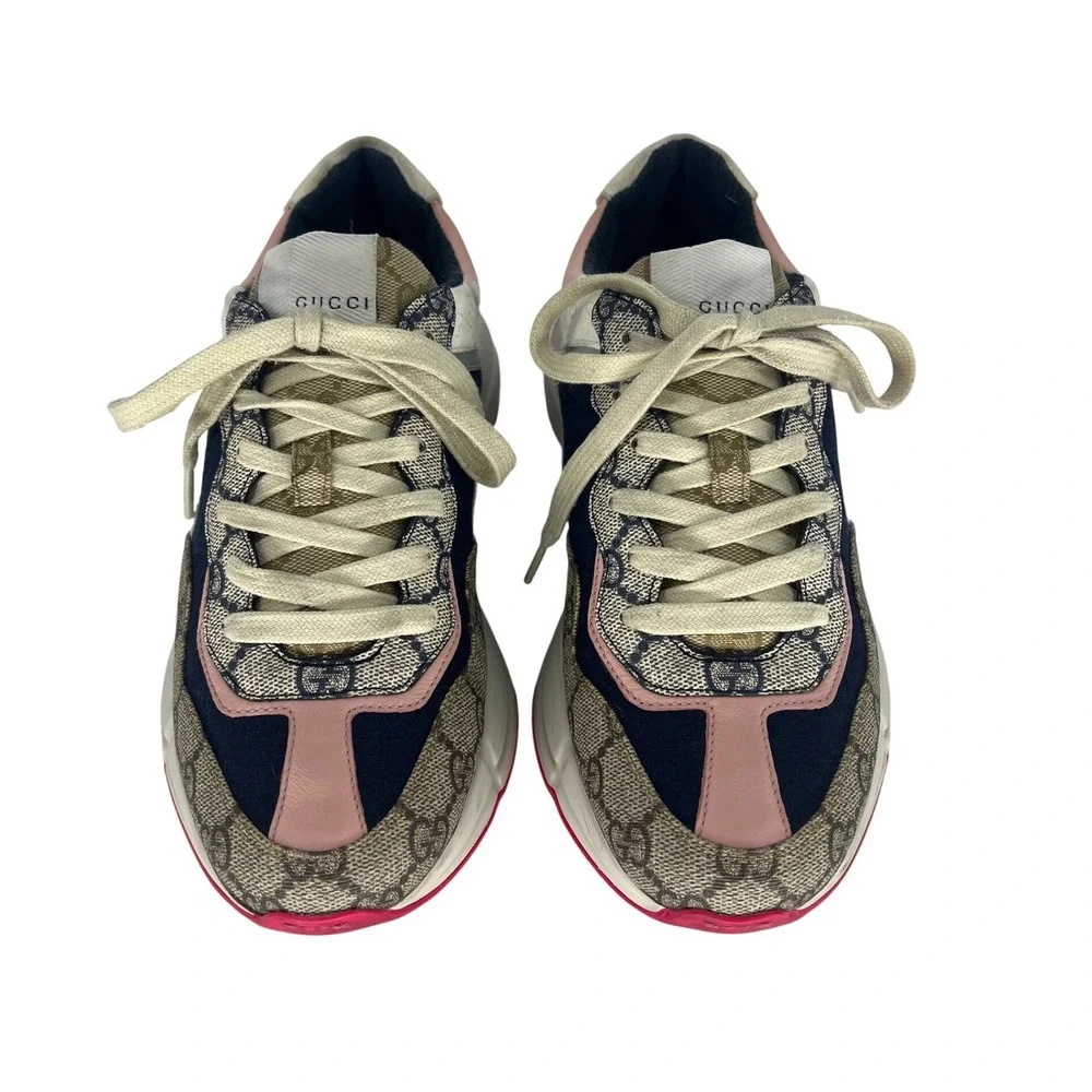 Gucci GG Rhyton Sneakers GG Supreme Canvas Pink Blue‎ Size 38